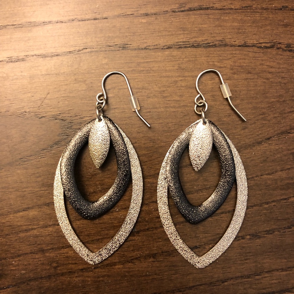 Brush black and silver color hook earrings.